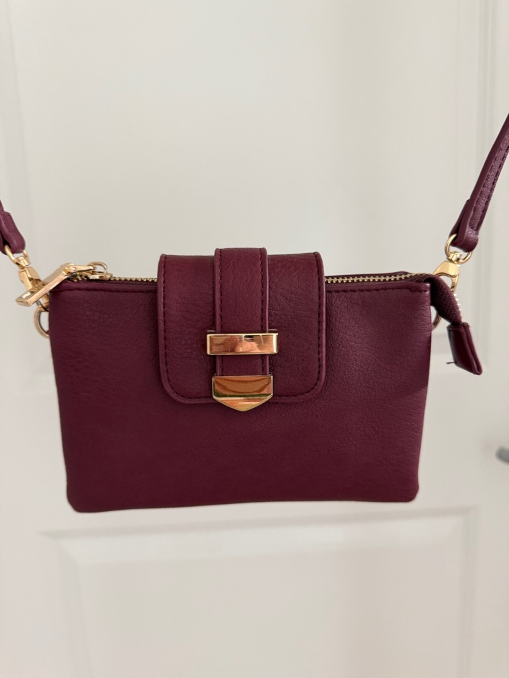 Women's Burgundy Crossbody Bag with Gold Hardware